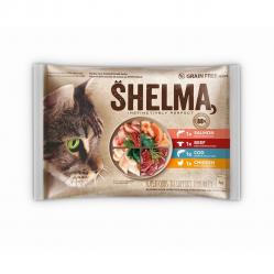 SHELMA Rich in salmon, cod, beef and chicken - wet cat food - 4x85g