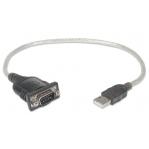 Manhattan USB-A to Serial Converter cable, 45cm, Male to Male, Serial/RS232/COM/DB9, Prolific PL-2303RA Chip, Black/Silver cable, Three Year Warranty, Equivalent to ICUSB232V2