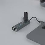 Savio AK-57 USB-A - 3 x USB-A HUB with RJ-45 Gigabit Ethernet adapter 5000 Mbit/s grey USB 3.2 Gen 1 (3.1 Gen 1) Micro-B 5000 Mbit/s Black