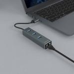 Savio AK-57 USB-A - 3 x USB-A HUB with RJ-45 Gigabit Ethernet adapter 5000 Mbit/s grey USB 3.2 Gen 1 (3.1 Gen 1) Micro-B 5000 Mbit/s Black