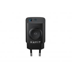 Havit UC132 EU - GaN 22 W dual-port charger with wireless charging option, black