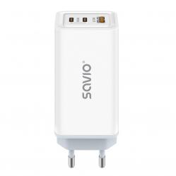SAVIO LA-07 GaN 65W mains charger, USB, QC4.0+, PD 3.0, White