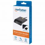 Manhattan USB-A Contact Smart Card Reader, 12 Mbps, Friction type compatible, External, Windows or Mac, Cable 105cm, Black, Three Year Warranty