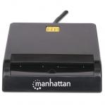Manhattan USB-A Contact Smart Card Reader, 12 Mbps, Friction type compatible, External, Windows or Mac, Cable 105cm, Black, Three Year Warranty