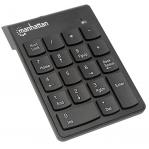 Manhattan Numeric Keypad, Wireless (2.4GHz), USB-A Micro Receiver, 18 Full Size Keys, Black, Membrane Key Switches, Auto Power Management, Range 10m, AAA Battery (included), Windows and Mac, Three Year Warranty
