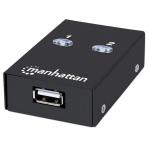 Manhattan USB-A Automatic Sharing Switch, 2x USB-B Ports, 480 Mbps (USB 2.0), Dual Control (Auto-Sensing or Manual), Bus Powered, Hi-Speed USB, inc 1x 1.5m USB-A to USB-B cable, Black, Three Year Warranty