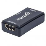 Manhattan HDMI Repeater, 4K@60Hz, Active, Boosts HDMI Signal up to 40m, Black, Three Year Warranty