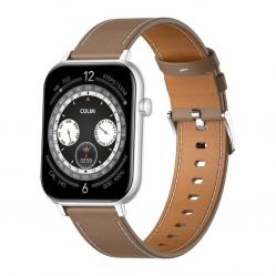 Smartwatch COLMI C28 – Ασημί + Καφέ δερμάτινο λουράκι