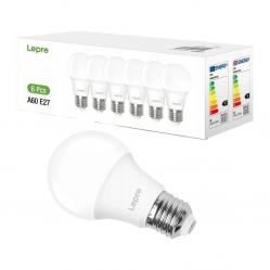Λαμπτήρας LED LEPRO 100090-DW-EU-6, E27, A60, 8,5 W (60 W), 806 lm, 6500 K (ψυχρό λευκό), 180°, συσκευασία 6 τεμαχίων