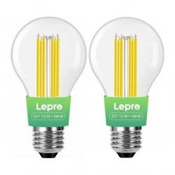 LEPRO 100094-WW-EU-2 Λαμπτήρας LED τύπου νήματος E27, 7,2 W (100 W), 1521 lm, 2700 K, Κατηγορία Α, συσκευασία 2 τεμαχίων