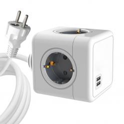 MicroConnect - 4 Way Schuko, 2 USB Ports Power Cube - With 1,5m Cable - Electronics