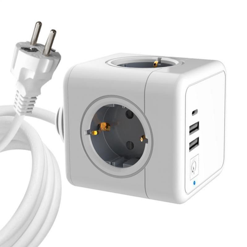 MicroConnect - 4 Way Schuko 2 USB A Ports 1 USB-C Port Power Cube - With 15m Cable - Electronics
