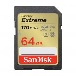 SANDISK - SDXC Extreme 64GB 170MB-s UHS-I C10 V30 U3 - Electronics