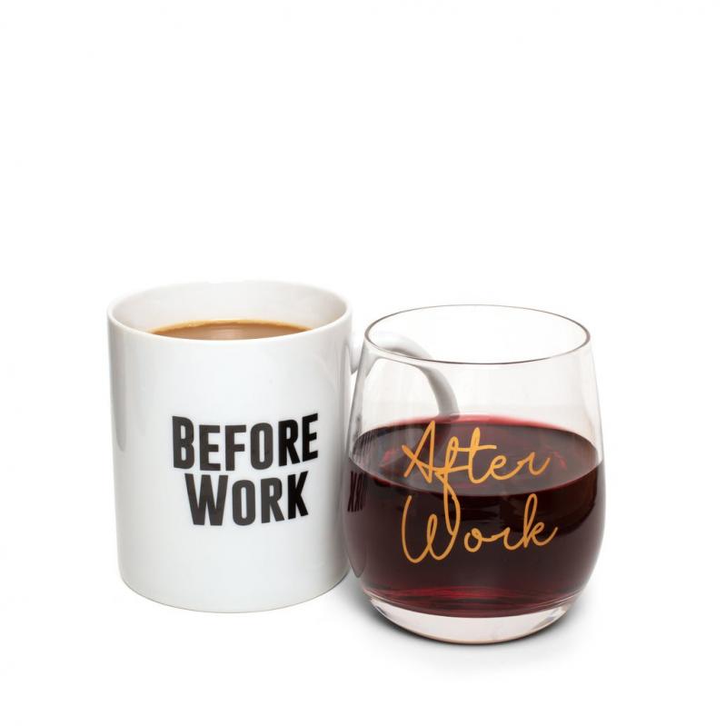 Before Work After Work Mug AND Wine Mug AND Glass Set Gadgets