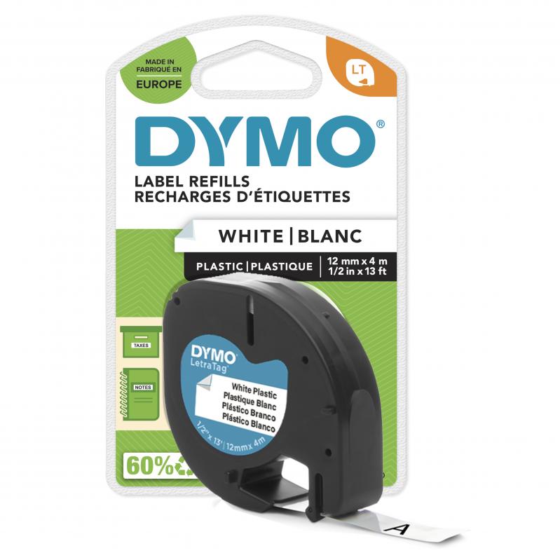 DYMO - LetraTag Tape 12mm x 4m Black on white S0721660 - Office and School Supplies