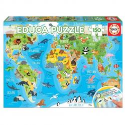 Educa - 150 pcs - World Map Animals puzzle 018115 - Toys