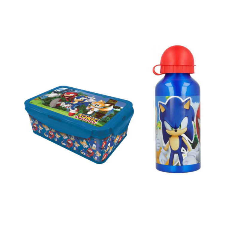 Stor - Lunch Box w-Removable Compartments AND Water Bottle 400 ml - Sonic - Toys