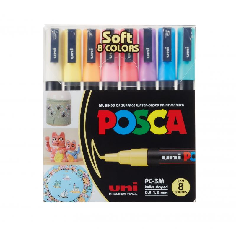 Posca - PC3M - Fine Tip Pen - Soft Colors 8 pc - Toys