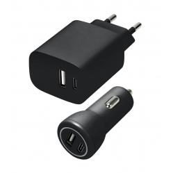 Speedlink - Wall AND Car Charger Set USB-A AND USB-C 15W, black - Electronics
