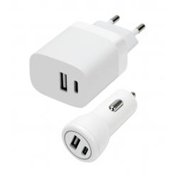 Speedlink - Wall AND Car Charger Set USB-A AND USB-C 15W, white - Electronics