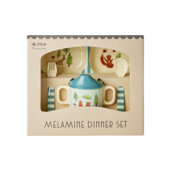Rice - Melamine Baby Dinner Set - Blue Happy Forest Print - 4 pcs - Baby and Children
