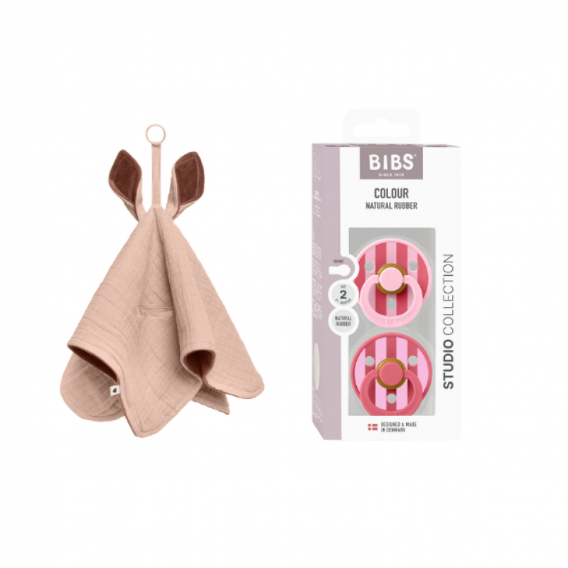 BIBS Pacifier Studio Colour 2 PACK Baby PinkCoral Size 2 AND Cuddle Cloth Kangaroo Blush Bundle Baby and Children