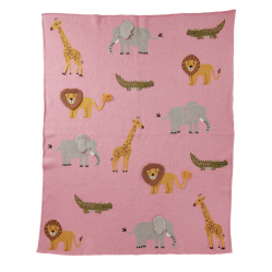 Rice - Knitted Baby Blanket with Animals and 3D Details - Pink - Baby and Children