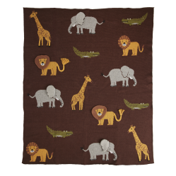 Rice - Knitted Baby Blanket with Animals and 3D Details - Chocolate Brown - Baby and Children