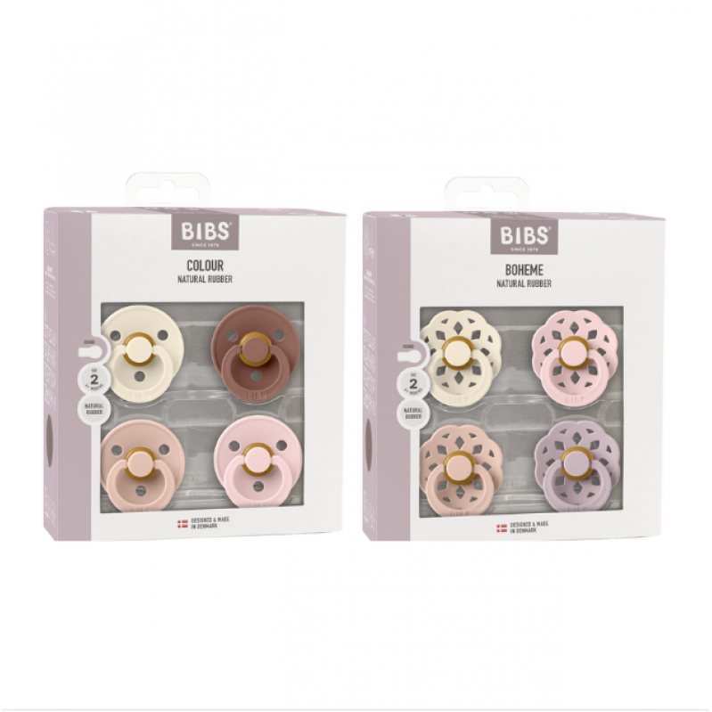 BIBS Pacifier Colour 4 PACK IvoryBlushWoodchuckBlossom AND 4 PACK Dusky Lilac Mix Size 2 Baby and Children