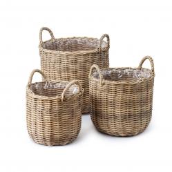 Scandinavian Collection - Rattan Planter Baskets - Natural - Set of 3 - Garden, Patio and Outdoor