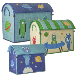 Rice - Raffia Toy Baskets with Monsters Theme - Vibrant - Set of 3 - Baby and Children