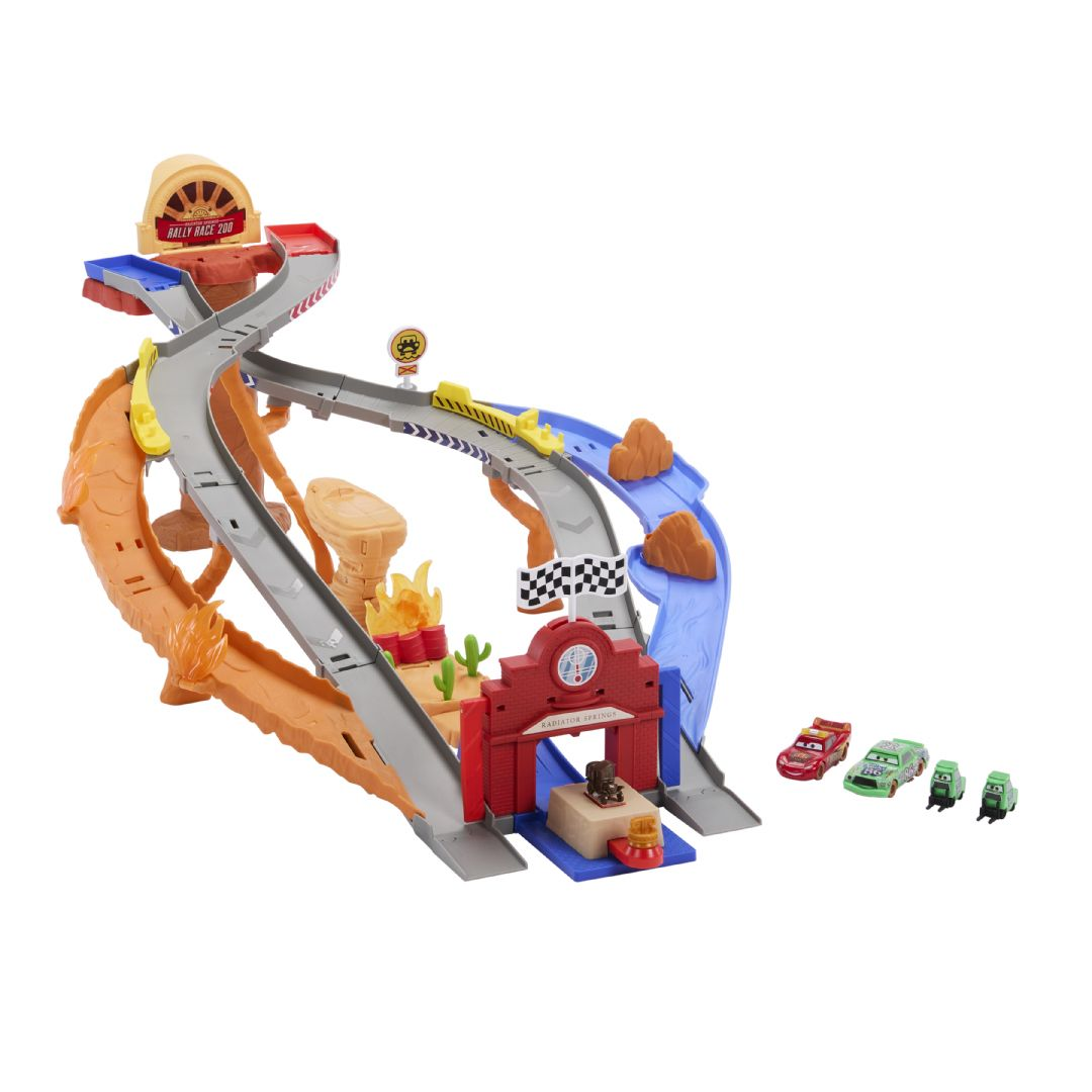 Disney Cars - Radiator Springs Race & Rescue Rescue Road Raceway Playset With 4 Toy Cars (JFL57) - Toys