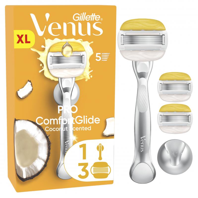 Venus - Gillette Venus Pro ComfortGlide Coconut Scented Women’s Razor, 1 Refill Razor - Yellow/White - Health and Personal Care
