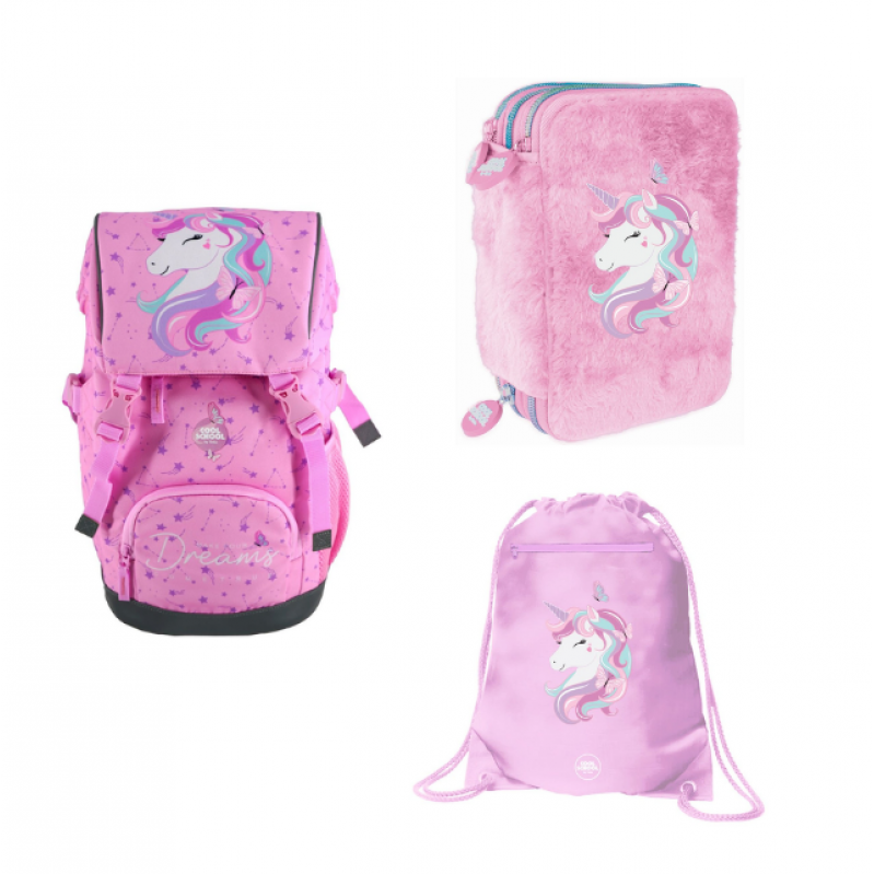 Tinka - School Backpack 22L + Gymbag 34x45cm + Pencil Case Triple - Unicorn Pink (Bundle ) - Toys