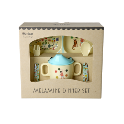 Rice - Melamine Baby Dinner Set - Fun Fair Print - Mint and Blue - Baby and Children