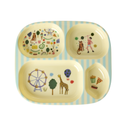Rice - Melamine Kids 4 Room Plate with Fun Fair Print - Mint - Baby and Children