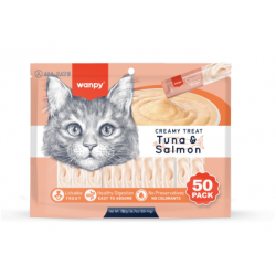 wanpy - Wanpy Cat 50 Pack Creamy Lickable Treat Tuna & Salmon 700g (50x14g) - 700g (50x14g) - Pet Supplies