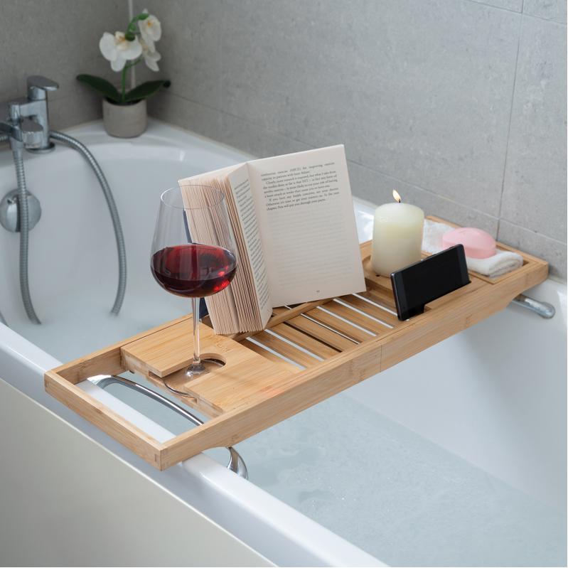 Mad Monkey - Bamboo bath shelf - Adjustable, fits bathtubs up to 1 meter wide - natural - Home and Kitchen Mad Monkey - Bamboo bath shelf - Adjustable, fits bathtubs up to 1 meter wide - natural - Home and Kitchen