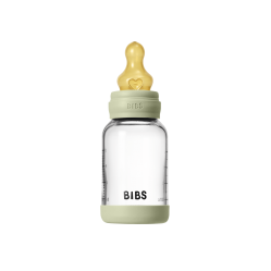 BIBS - Glass Baby Bottle Round Latex Slow Flow - Sage - 120 ml - Baby and Children