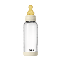 BIBS - Glass Baby Bottle Round Latex Medium Flow - Ivory - 240 ml - Baby and Children