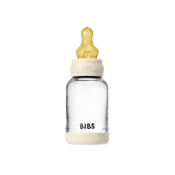 BIBS - Glass Baby Bottle Round Latex Slow Flow - Ivory - 120 ml - Baby and Children