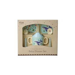 Rice - Melamine Baby Dinner Set - Blue Ocean Print - 4 pcs - Baby and Children