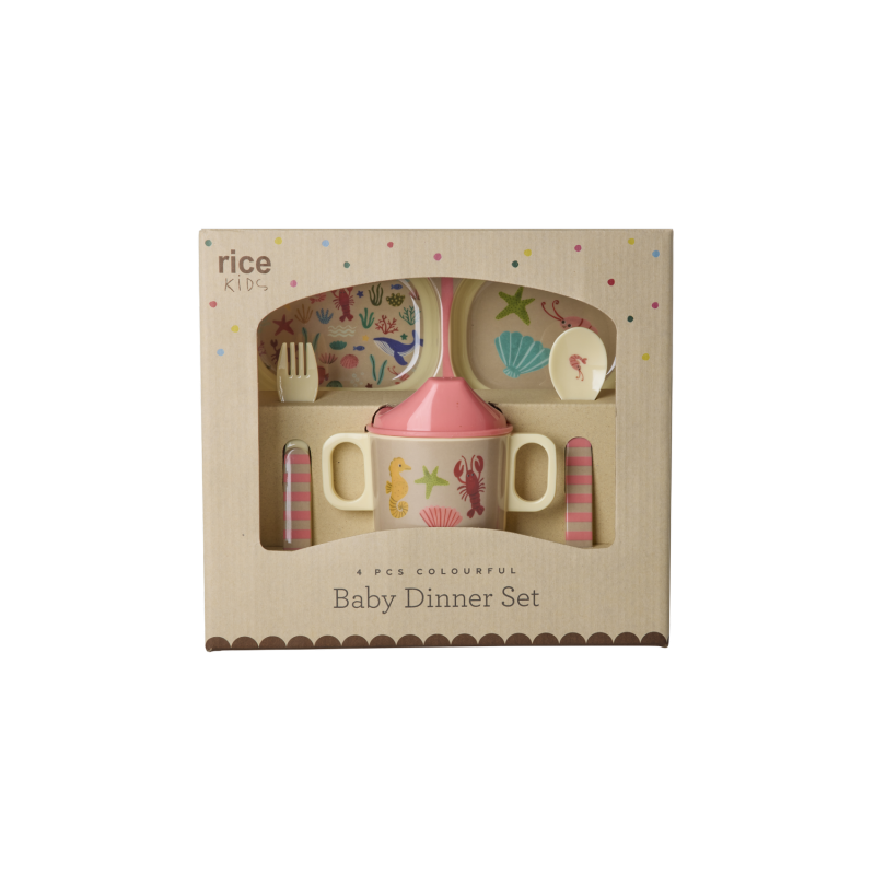 Rice - Melamine Baby Dinner Set - Coral Ocean Print - 4 pcs - Baby and Children