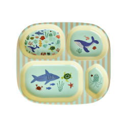 Rice - Kids 4 Room Plate with Blue Ocean Print - Blue - Baby and Children