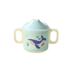 Rice - Melamine 2 Handle Baby Cup with Lid - Blue Ocean Print - 250 ml - Baby and Children