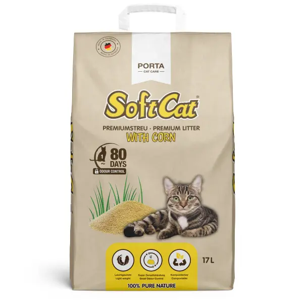 Porta21 - Catlitter - SoftCat Corn - Paper Bag - 17 L - Pet Supplies