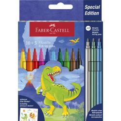 Faber-Castell - Felt-Tip Pen Dinosaur 10 + 3 with Stickers (554214) - Toys