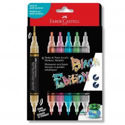 Faber-Castell - Black Edition Shake & Paint Acrylic Markers Set of 6 (Metallic Colours) (285517) - Toys