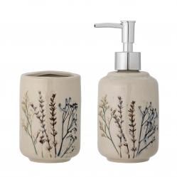 Bloomingville - Bea Soap Dispenser Set - Nature - Stoneware - Home and Kitchen