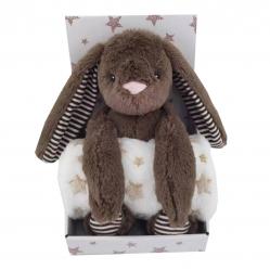 Carlo Baby - Fleece Blanket Beige Star & Stuffed Animal Dark Brown Rabbit (18432) - Toys